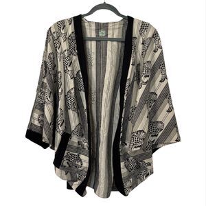 VTG Asian Motif Fish Handmade Baggy Kimono Jacket Pockets Hippie Boho